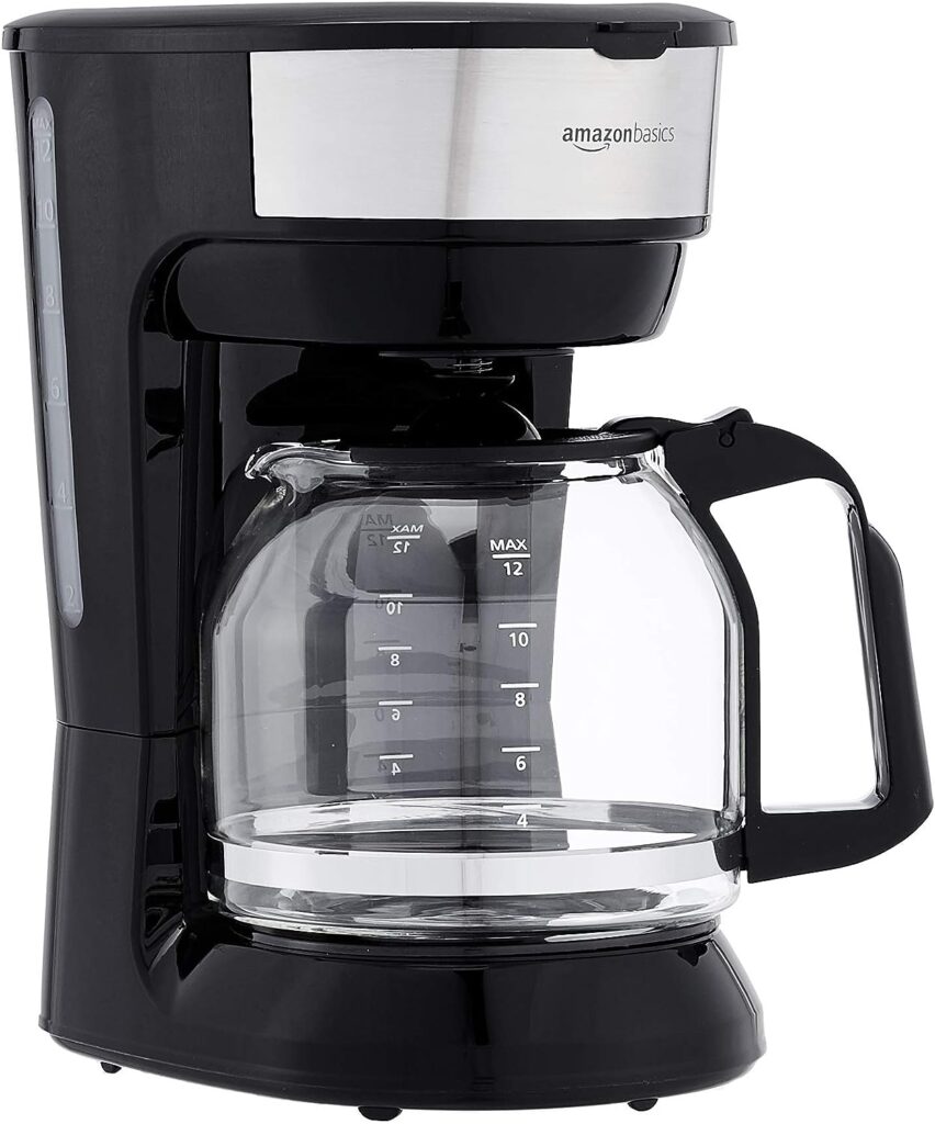 Amazon Basics 12 Cup Coffee Maker With Reusable Filter, Black  Stainless Steel