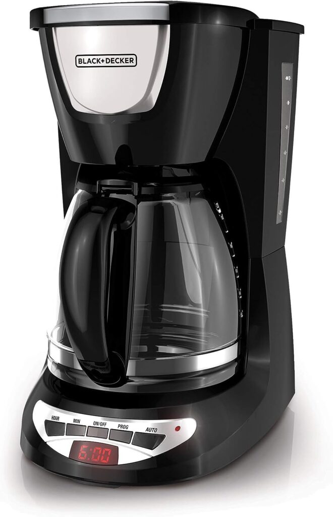 Black+Decker DCM100B 12-Cup Programmable Coffeemaker with Glass Carafe, Black
