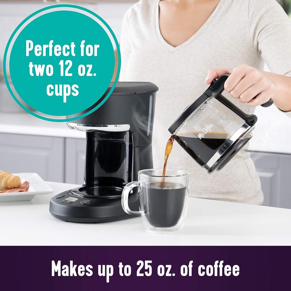 Mr. Coffee Coffee Maker, Programmable Coffee Machine with Auto Pause and Glass Carafe, 5 Cups, Black
