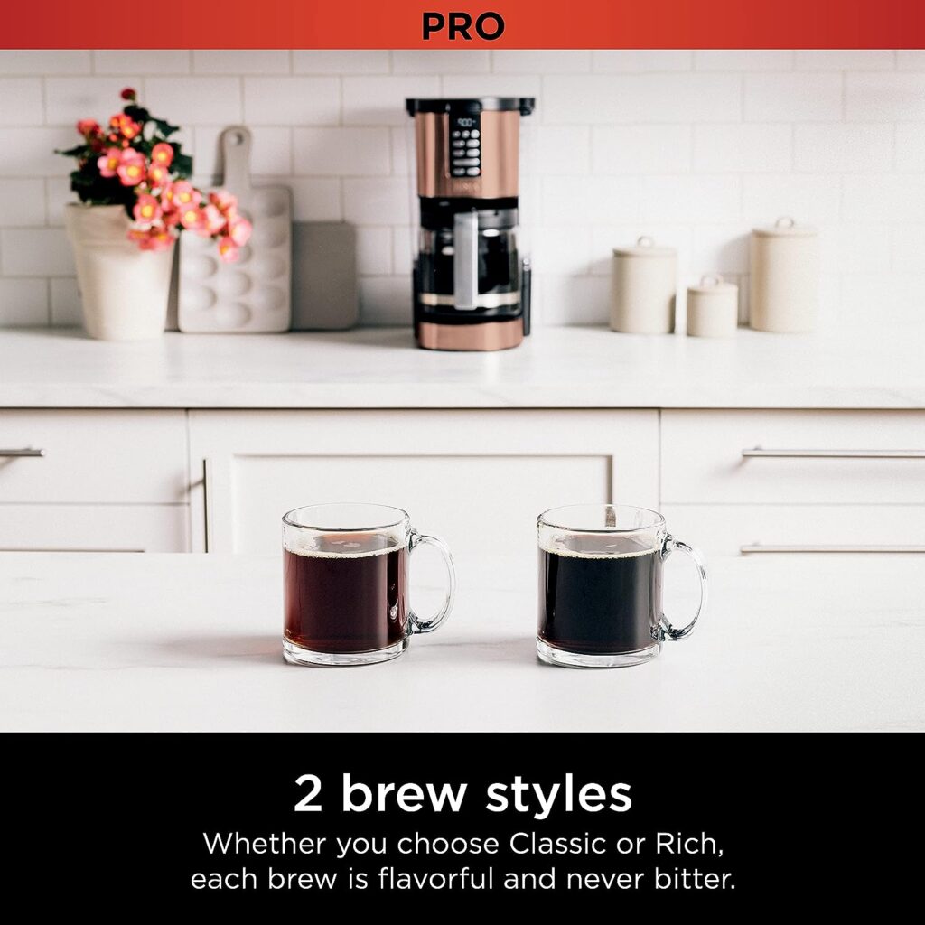 Ninja DCM201CP Programmable XL 14-Cup Coffee Maker PRO with Permanent Filter, 2 Brew Styles Classic  Rich, Delay Brew, Freshness Timer  Keep Warm, Dishwasher Safe, Copper