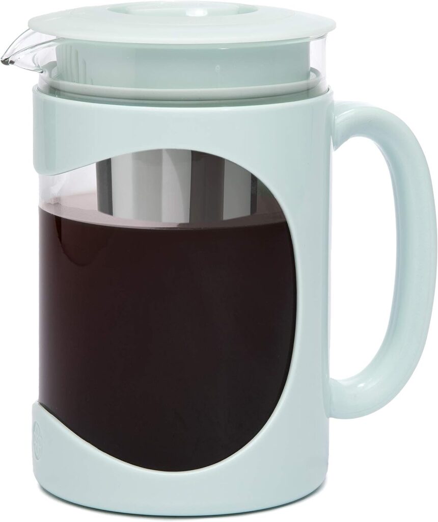 Primula Burke Deluxe Cold Brew Iced Coffee Maker, Comfort Grip Handle, Durable Glass Carafe, Removable Mesh Filter, Perfect 6 Cup Size, Dishwasher Safe, 1.6 qt, Aqua
