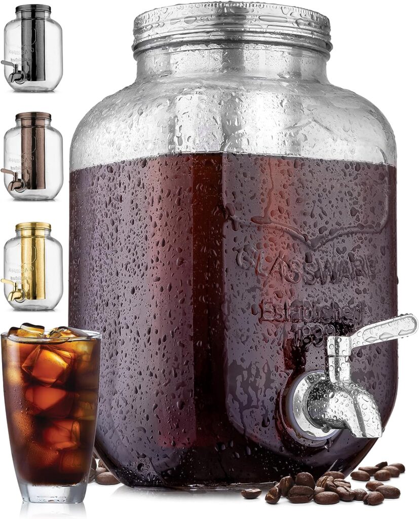 Zulay Kitchen 1 Gallon Cold Brew Coffee Maker with EXTRA-THICK Glass Carafe  Stainless Steel Mesh Filter - Premium Iced Coffee Maker, Cold Brew Pitcher  Tea Infuser (Silver)