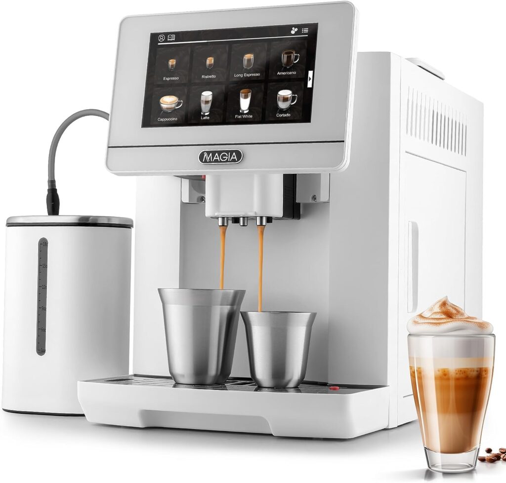 Zulay Magia Super Automatic Espresso Machine with Grinder - Espresso Maker with Milk Frother  Insulated Milk Container- Cappuccino  Latte Machine - Touch Screen, 19 Coffee Recipes, 10 User Profiles