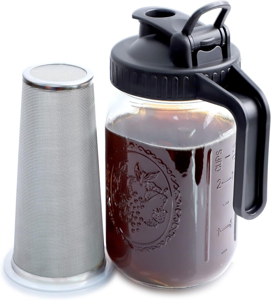 GMSWEET Cold Brew Mason Jar Coffee Maker 32 OZ Wide Mouth Pitcher With Filter For Coffee, Iced Tea, Sun Lemonade