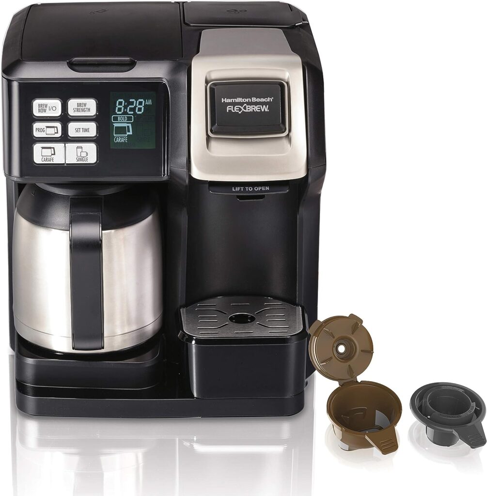 Hamilton Beach FlexBrew Trio 2-Way Coffee Maker, Compatible with K-Cup Pods or Grounds, Combo, Single Serve  Full 10c Thermal Pot, Black and Stainless
