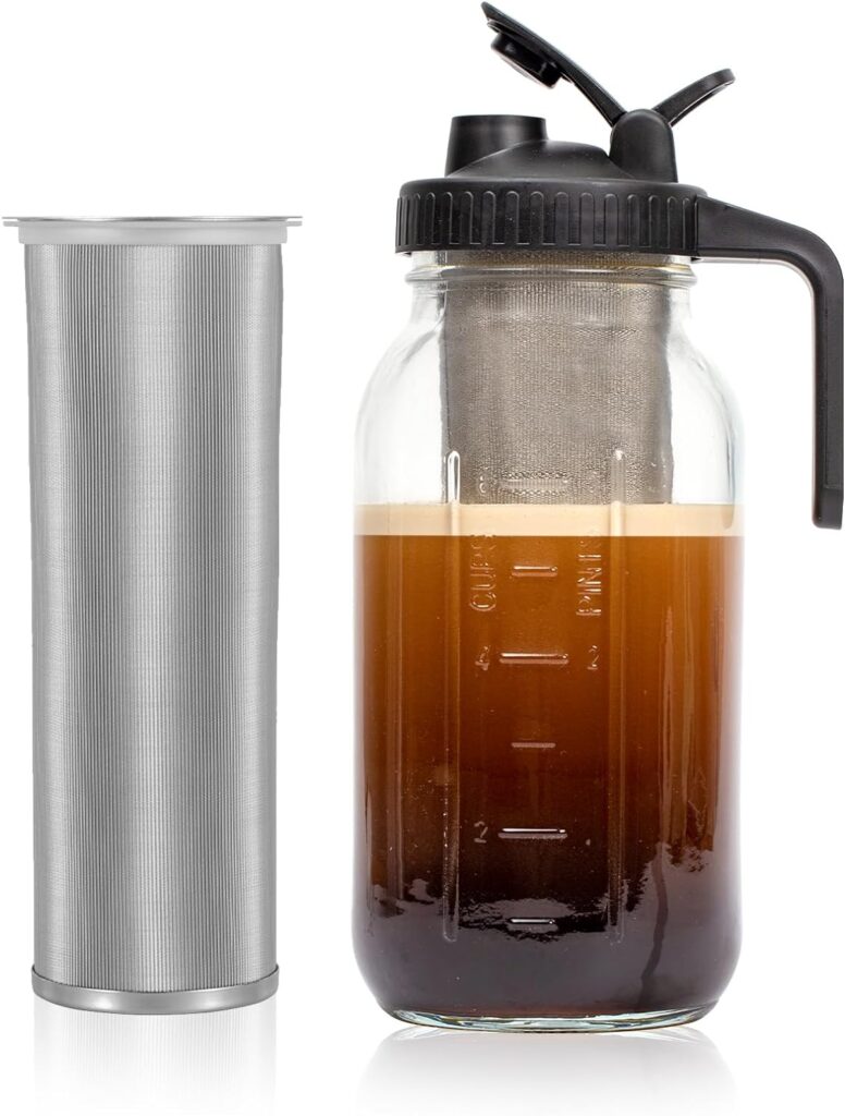 JILLMO Cold Brew Coffee Maker, 64oz Iced Cold Brew Mason Jar Maker with Mesh Filter, Cold Brew Pitcher for Fridge
