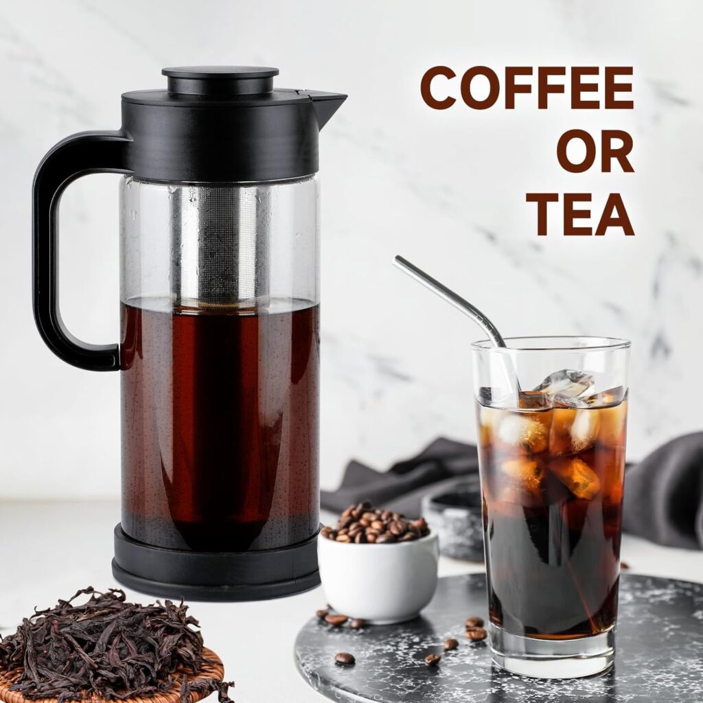 COPOTEA Cold Brew Coffee Maker, 50oz/1.5L Iced Coffee Maker and Ice Tea Brewer for Fridge with Removable Stainless Steel Brewer Filter